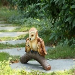 Discount 👏 HI-LINE GIFT LTD 12" Polyresin Owl Family on Tree Branch Outdoor Statue Orange - Hi-Line Gift 💯