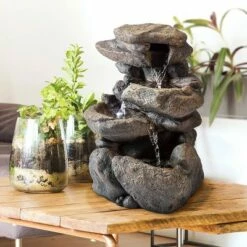 Best Pirce π Alpine Corporation 11" Resin Tiered Rock Tabletop Fountain with LED Lights Bronze π