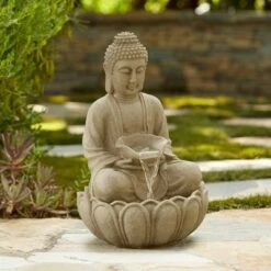 Flash Sale β¨ John Timberland Buddha Zen Outdoor Water Fountain with Light LED 22" High Faux Sandstone Meditation Decor for Garden Patio Yard Home β