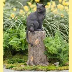 New ⭐ Plow & Hearth Cat and Mouse on Stump Lawn Ornament 🔥