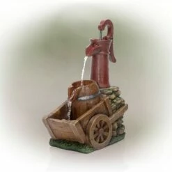 Best reviews of 👍 24" Vintage Red Water Pump With Wheelbarrow Fountain Small - Alpine Corporation 😍 -Garden Decor Shop unnamed file 5238