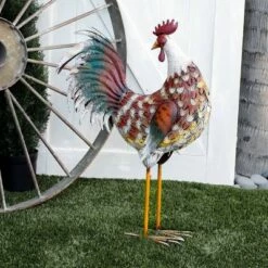 Deals 🧨 Alpine Corporation Alpine 32" Metal Patterned Rooster Decor Brown 🧨