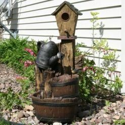 Outlet π Sunnydaze Decor Sunnydaze 31"H Electric Polyresin Rustic Birdhouse and Garden Watering Can Outdoor Water Fountain π