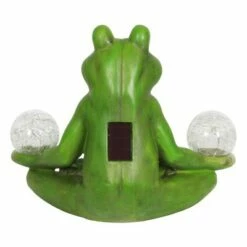 Discount 😍 10" Resin Solar Yoga Frog Holding 2 Glass Jars Garden Statue Green - Exhart 🔔 -Garden Decor Shop unnamed file 53