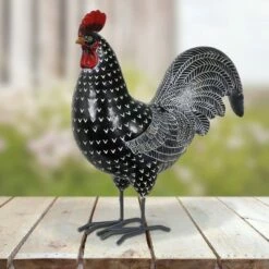 Cheapest 🧨 11.81" Resin Polka Dot Rooster Statue Black/White - Exhart 💯