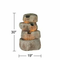 New 🛒 John Timberland Rustic Zen Outdoor Floor Water Fountain with Light LED 30" High Rock Waterfall for Yard Garden Home Patio Deck 👏 -Garden Decor Shop unnamed file 5581