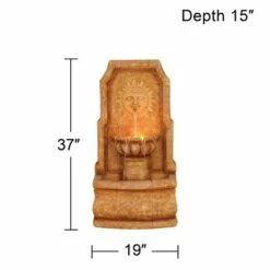 New ❤️ John Timberland Outdoor Wall Water Fountain with Light LED 37" High 2 Tiered Sun Face for Yard Garden Patio Deck Home ⌛ -Garden Decor Shop unnamed file 5612