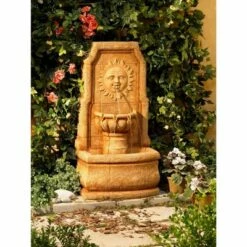 New ❤️ John Timberland Outdoor Wall Water Fountain with Light LED 37" High 2 Tiered Sun Face for Yard Garden Patio Deck Home ⌛ -Garden Decor Shop unnamed file 5613