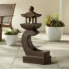 Outlet 🔔 John Timberland Japanese Outdoor Floor Fountain with Light LED 31" High Rust Garden Pagoda Patio Yard Deck Home Lawn Porch House ⭐