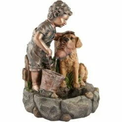 Flash Sale 🎉 John Timberland Modern Outdoor Floor Water Fountain 24 3/4" High Cascading Boy Plays with 🦮 Dog for Yard Garden Patio Deck 👏 -Garden Decor Shop unnamed file 5748