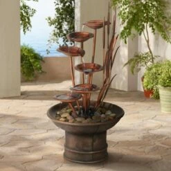 Wholesale 😉 John Timberland Modern Outdoor Floor Water Fountain 33" High Cascading Lilies and Cat Tails for Yard Garden Patio Deck Relaxation ⭐