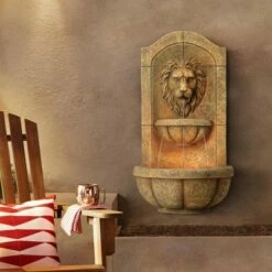 Best deal ⭐ John Timberland Roman Outdoor Wall Water Fountain with Light LED 29 1/2" High 2 Tiered Lion Head for Yard Garden Patio Deck Home 🔥