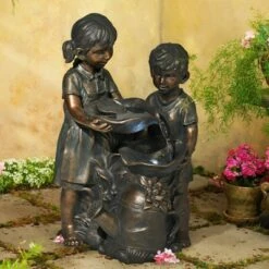 Hot Sale 🧨 John Timberland Outdoor Floor Water Fountain with Light LED 23" High Boy and Girl for Yard Garden Patio Deck Home 🌟