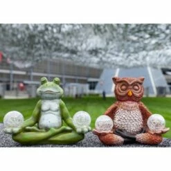 Discount 😍 10" Resin Solar Yoga Frog Holding 2 Glass Jars Garden Statue Green - Exhart 🔔 -Garden Decor Shop unnamed file 59