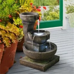 Discount π₯ Watnature 16.4" Relaxing Garden Fountain with LED Lights Gray π₯