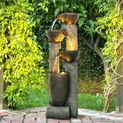 Buy 🎉 Watnature 40" 4-Tier Pots Outdoor Garden Water Fountain Gray 👍
