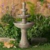 Hot Sale 😀 John Timberland Rustic Outdoor Floor Water Fountain 46" High with Light LED 3-Tiered Resin for Garden Patio Yard Deck Home 😀