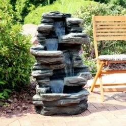 Top 10 🥰 Sunnydaze Decor Sunnydaze 38"H Electric Polyresin and Fiberglass Stacked Shale Waterfall Outdoor Water Fountain with LED Lights 🔥