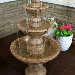 Promo 🔥 Sunnydaze Decor Sunnydaze 52"H Electric Fiberglass and Resin 4-Tier Pineapple Top Outdoor Water Feature, Tan 🥰 -Garden Decor Shop unnamed file 6162