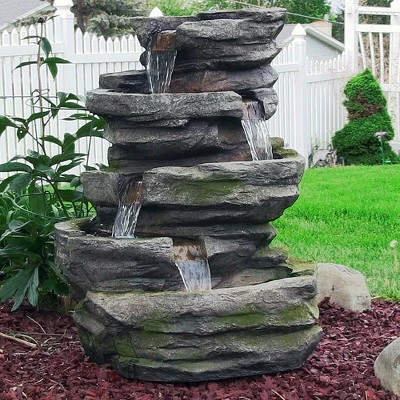 Budget π Sunnydaze Decor Sunnydaze 31"H Electric Polyresin and Fiberglass Lighted Cobblestone Waterfall Outdoor Water Fountain with LED Lights π 4 Budget π Sunnydaze Decor Sunnydaze 31"H Electric Polyresin and Fiberglass Lighted Cobblestone Waterfall Outdoor Water Fountain with LED Lights π - Image 2