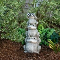 Discount ⌛ Alpine Corporation Alpine 23" Magnesium Oxide Solar Three Stack Frogs with LED Light Statue ❤️