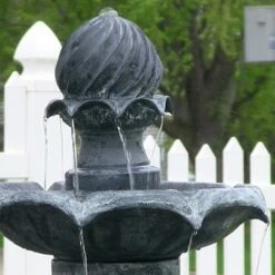 Hot Sale 🌟 Sunnydaze Decor Sunnydaze Outdoor 2-Tier Solar Powered Polyresin Arcade Water Fountain with Battery Backup and LED Light - 45" - Black 🔥 -Garden Decor Shop unnamed file 6211