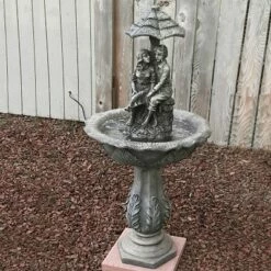 Budget ⌛ Sunnydaze Decor Sunnydaze Outdoor Solar Powered Polyresin Lovers Umbrella Water Fountain with Battery Backup and LED Lights - 43" 🔥 -Garden Decor Shop unnamed file 6536