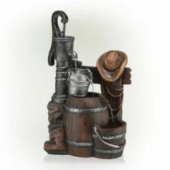 Discount 🥰 Alpine Corporation Alpine 26" Pump and Barrel Fountain with Cowboy Hat ⌛ -Garden Decor Shop unnamed file 6553