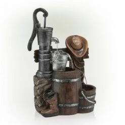 Discount 🥰 Alpine Corporation Alpine 26" Pump and Barrel Fountain with Cowboy Hat ⌛ -Garden Decor Shop unnamed file 6554