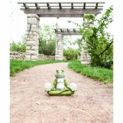 Discount 😍 10" Resin Solar Yoga Frog Holding 2 Glass Jars Garden Statue Green - Exhart 🔔 -Garden Decor Shop unnamed file 66
