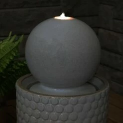 Best deal 😀 Sunnydaze Decor Sunnydaze Modern Orb on Circle-Pattern Base Ceramic Outdoor Fountain with LED Lights, Gray 😀