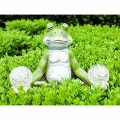 Discount 😍 10" Resin Solar Yoga Frog Holding 2 Glass Jars Garden Statue Green - Exhart 🔔 -Garden Decor Shop unnamed file 67