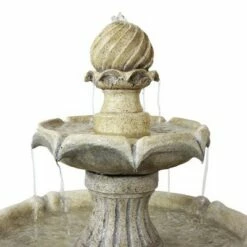 Brand new ⭐ Sunnydaze Decor Sunnydaze Outdoor 2-Tier Solar Powered Polyresin Arcade Water Fountain with Battery Backup and LED Light - 45" - Earth Finish 👏