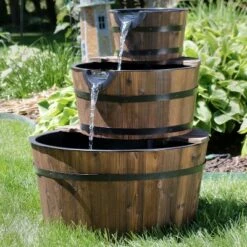 Best deal 👍 Sunnydaze Decor Sunnydaze 30"H Electric Wood Rustic Farmhouse Style 3-Tier Barrel Outdoor Water Fountain 🤩