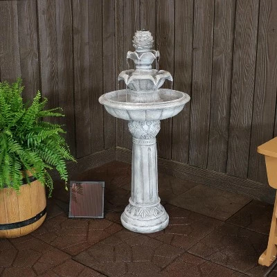 Outlet ❤️ Sunnydaze Decor Sunnydaze Outdoor Solar Powered Ornate Elegance Tiered Water Fountain with Battery Backup and LED Light - 41" - White Finish 🌟 3 Outlet ❤️ Sunnydaze Decor Sunnydaze Outdoor Solar Powered Ornate Elegance Tiered Water Fountain with Battery Backup and LED Light - 41" - White Finish 🌟