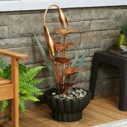 Cheapest ✔️ Sunnydaze Decor Sunnydaze 34"H Electric Copper Flower Petals with 5-Tier Leaves Outdoor Water Fountain 👍
