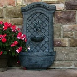 Outlet 🧨 Sunnydaze Decor Sunnydaze 31"H Solar-Powered Polystone Rosette Leaf Outdoor Wall-Mount Fountain, Lead Finish ✔️ -Garden Decor Shop unnamed file 6885