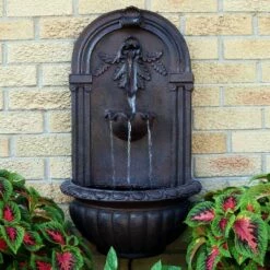 Outlet 😀 Sunnydaze Decor Sunnydaze 27"H Electric Polystone Florence Outdoor Wall-Mount Water Fountain, Iron Finish 😉