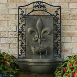 Buy 🎁 Sunnydaze Decor Sunnydaze 33"H Electric Polystone French Lily Design Outdoor Wall-Mount Water Fountain, Florentine Stone Finish 😍