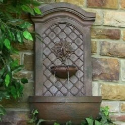 Wholesale 🔔 Sunnydaze Decor Sunnydaze 31"H Electric Polystone Rosette Leaf Outdoor Wall-Mount Water Fountain, Iron Finish 🎁