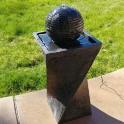 Promo ⭐ Sunnydaze Decor Sunnydaze Outdoor Black Ball Solar Powered Water Fountain with Backup Battery and LED Light - 32" - Black 🔔 -Garden Decor Shop unnamed file 7019