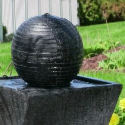 Promo ⭐ Sunnydaze Decor Sunnydaze Outdoor Black Ball Solar Powered Water Fountain with Backup Battery and LED Light - 32" - Black 🔔 -Garden Decor Shop unnamed file 7022