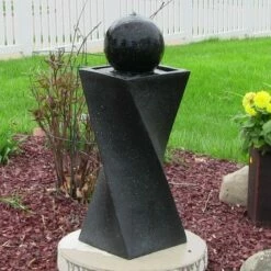 Best Pirce ❤️ Sunnydaze Decor Sunnydaze Outdoor Polyresin Solar Powered Black Ball Water Fountain Feature with LED Light - 30" - Black 🥰