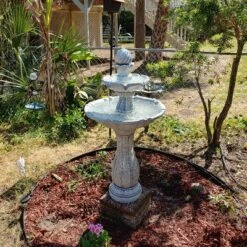 Best deal 🎁 Sunnydaze Decor Sunnydaze Outdoor 2-Tier Solar Powered Polyresin Arcade Water Fountain with Battery Backup and LED Light - 45" - White 💯 -Garden Decor Shop unnamed file 7057
