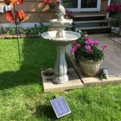 Best deal 🎁 Sunnydaze Decor Sunnydaze Outdoor 2-Tier Solar Powered Polyresin Arcade Water Fountain with Battery Backup and LED Light - 45" - White 💯 -Garden Decor Shop unnamed file 7058