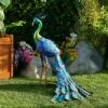 Cheap 😍 28" Metal Peacock Outdoor Decor With Glossy Finish Statue - Alpine Corporation 🤩