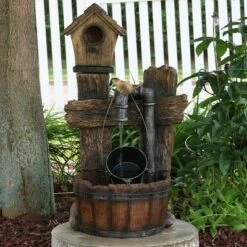 Buy 🌟 Sunnydaze Decor Sunnydaze 29"H Electric Polyresin Bird House with Leaking Pipe Outdoor Water Fountain with LED Light 😍
