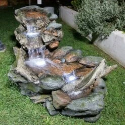 Buy 🥰 Alpine Corporation 28" Resin 3-Tier Rainforest Fountain with LED Lights Bronze 🎁