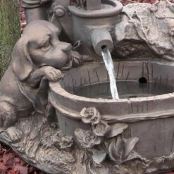 Coupon 👏 Sunnydaze Decor Sunnydaze Outdoor Polyresin Boy with 🐶 Dog Solar Powered Water Fountain Feature with LED Light - 15" - Light Brown ⭐ -Garden Decor Shop unnamed file 7203