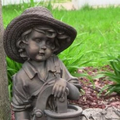 Coupon 👏 Sunnydaze Decor Sunnydaze Outdoor Polyresin Boy with 🐶 Dog Solar Powered Water Fountain Feature with LED Light - 15" - Light Brown ⭐ -Garden Decor Shop unnamed file 7204